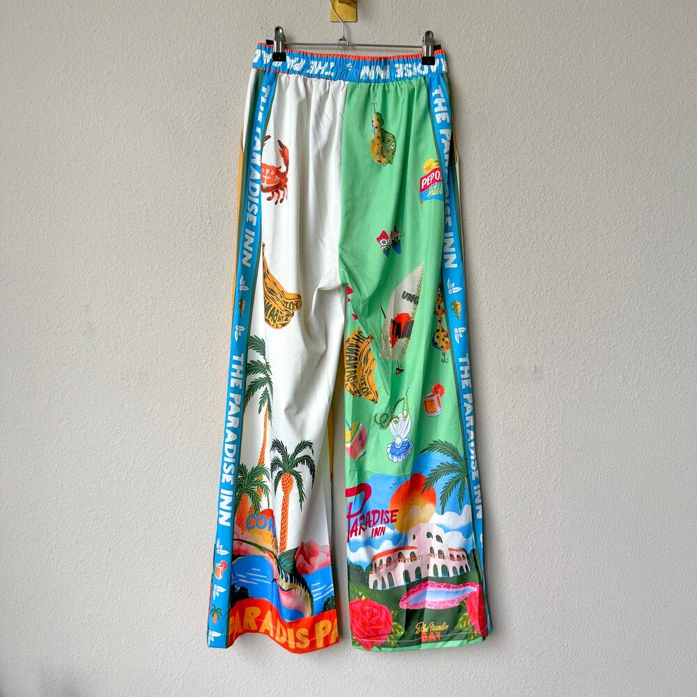 Tropical Colorful Paradise Resortwear Wide Leg Pants Size S - Picture 3 of 6
